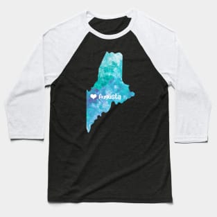 maine augusta map watercolor usa blue Baseball T-Shirt